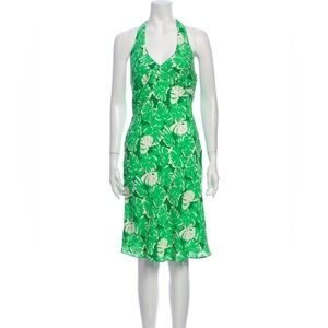 RAREPRINT Michael Kors Palm Print Dress MK Halter Neck 100% Silk